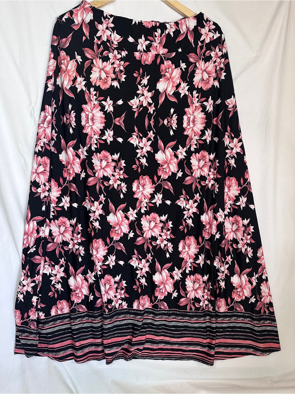 Robert Louis Black Maxi Skirt with Pink Floral Print